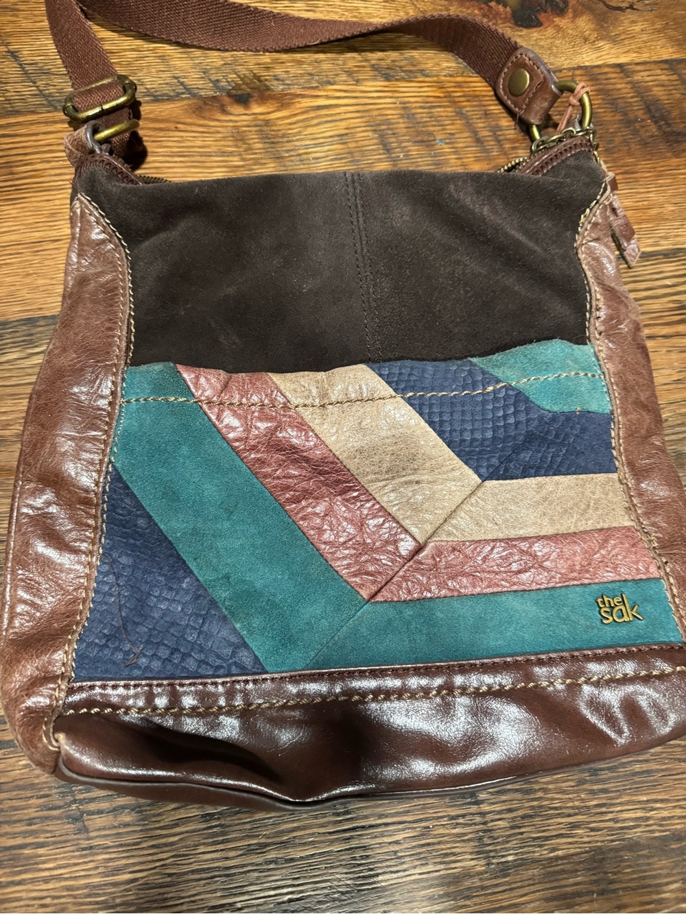 The Sak Women's Patchwork Leather Crossbody Bag in Teal & Brown